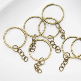 Argola de Metal para Chaveiro / 25mm - com Corrente (unidade)-Ouro Velho