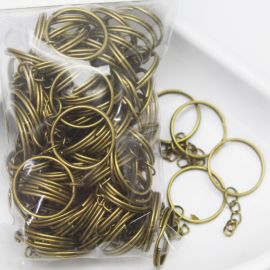 Argola de Metal para Chaveiro / 25mm - com Corrente (Pct. c/ 100 unidades)-Ouro Velho