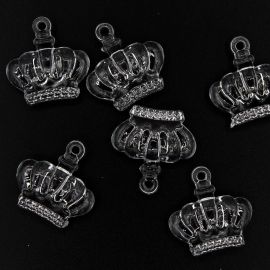 Pingente de Acrílico / 30x30mm - Coroa -  (10 gramas) - Transparente