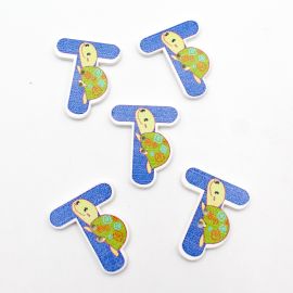 Botão de Madeira / Letras - Bichos Diversos (Unidade)-T