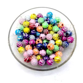 Bola Plástica Leitosa / 8mm - Multicolorido com Detalhe Prateado (10 gramas)