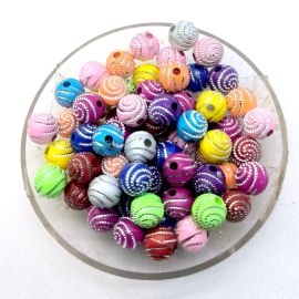 Bola Plástica Leitosa / 10mm - Multicolorido com Detalhe Prateado (10 gramas)