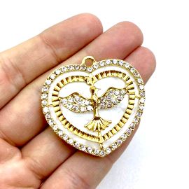 Pingente Pomba / 38x40mm - Com Detalhe em Strass (unidade) - Dourado 