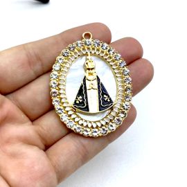 Pingente N.Senhora Aparecida / 51x40mm - Com Detalhe em Strass (unidade) - Dourado 