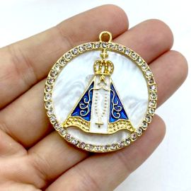 Pingente N.Senhora Aparecida / 39mm - Com Detalhe em Strass (unidade) - Dourado 