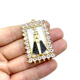 Pingente N.Senhora Aparecida / 47x31mm - Com Detalhe em Strass (unidade) - Dourado 
