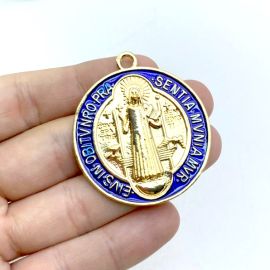 Pingente São Bento / 40mm - Frente e Verso (unidade) - Dourado 