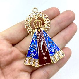 Pingente N.Senhora Aparecida / 60x42mm - Com Detalhe em Strass (unidade) - Dourado 