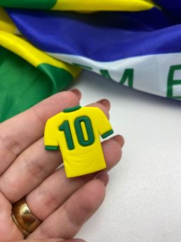 Tema Brasil - Camisa 10 / Aplique Emborrachado - 31x32mm (Unidade) - Amarela