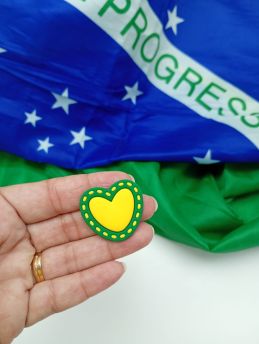Tema Brasil - Coração / Aplique Emborrachado - 27x30mm (Unidade) - Verde