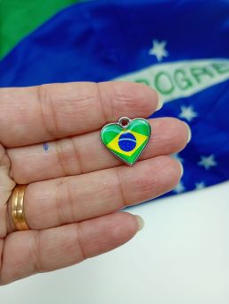 Tema Brasil / Pingente de Metal - Coração 17mm (1 Unidade) -Níquel