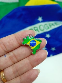 Tema Brasil / Pingente de Metal - Mapa 25mm (1 Unidade)-Níquel