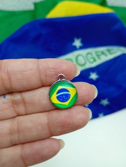 Tema Brasil / Pingente de Metal - Redondo 15mm (1 Unidade)-Níquel