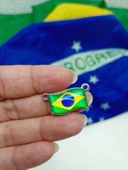 Tema Brasil / Pingente de Metal - Retângulo 25mm (1 Unidade)-Níquel