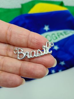 Tema Brasil / Pingente de Metal - Brasil 37mm (1 Unidade)-Níquel