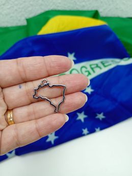 Tema Brasil / Pingente de Metal - Mapa 25mm (1 Unidade)-Níquel