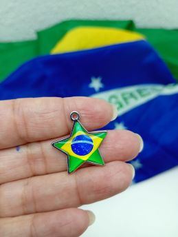 Tema Brasil / Pingente de Metal - Estrela 23mm (1 Unidade) -Níquel