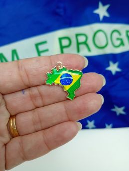 Tema Brasil / Pingente de Metal - Mapa 25mm (1 Unidade)